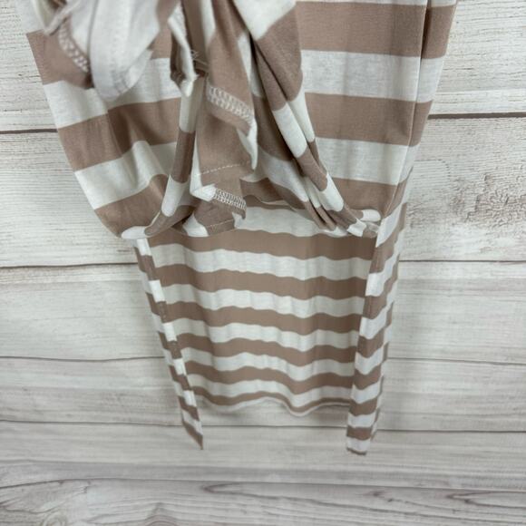 L&RK Women's Tan & White Striped Lightweight Midi Sleeveless Dress Size Large - Picture 7 of 9